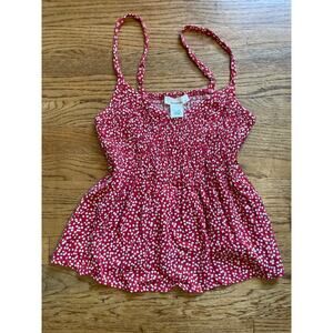 Crimson and white polka dot top with adjustable straps
